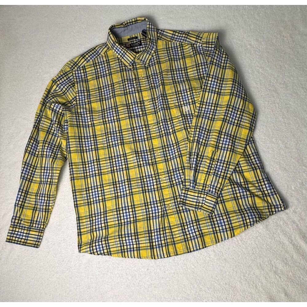 Chaps Mens Easy Care Yellow Plaid Shirt, Size XXL